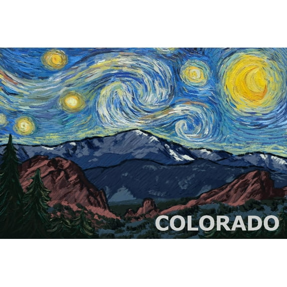 Colorado, Pikes Peak, Starry Night (36x54 Giclee Gallery Art Print, Vivid Textured Wall Decor)
