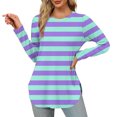 thumbnail image 2 of DDAPJ pyju Womens Striped T-shirts Crewneck Loose Fit Tunic Tops Fall Casual Blouses Ofertas del día Light Blue XL, 2 of 8