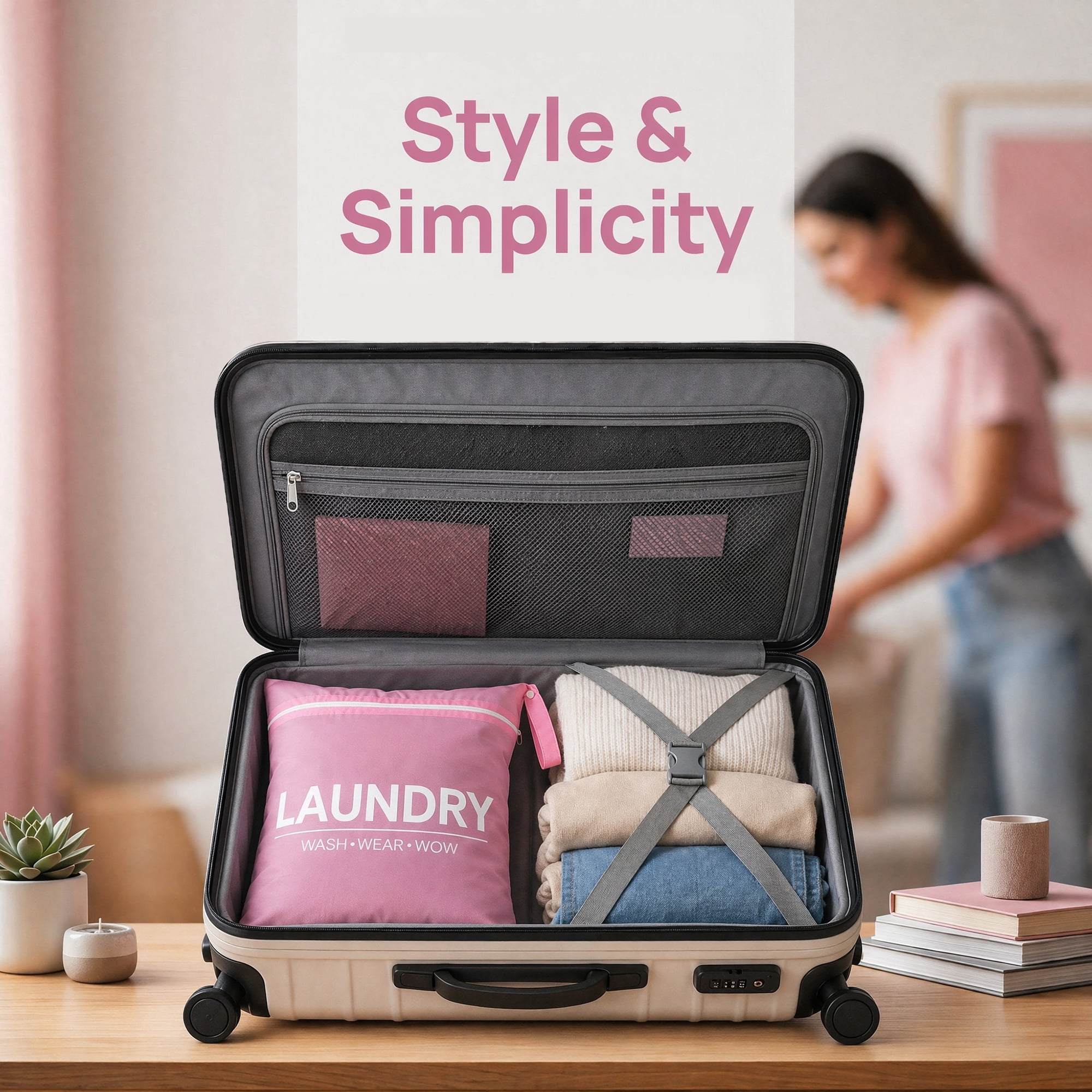 Unique Bargains 2Pcs Oxford Cloth Zipper Mesh Clothes Laundry Bag Pink-White 15"x18.9"