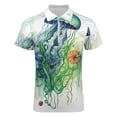 thumbnail image 4 of Marine Life Jellyfish Green Men Zipper T-shirt Summer Casual Short Sleeve T-shirt Top, 4 of 7