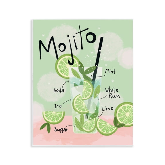 Stupell Industries Mojito Cocktail Recipe Food & Beverage Painting Unframed Art Print Wall Art, 11 x 14
