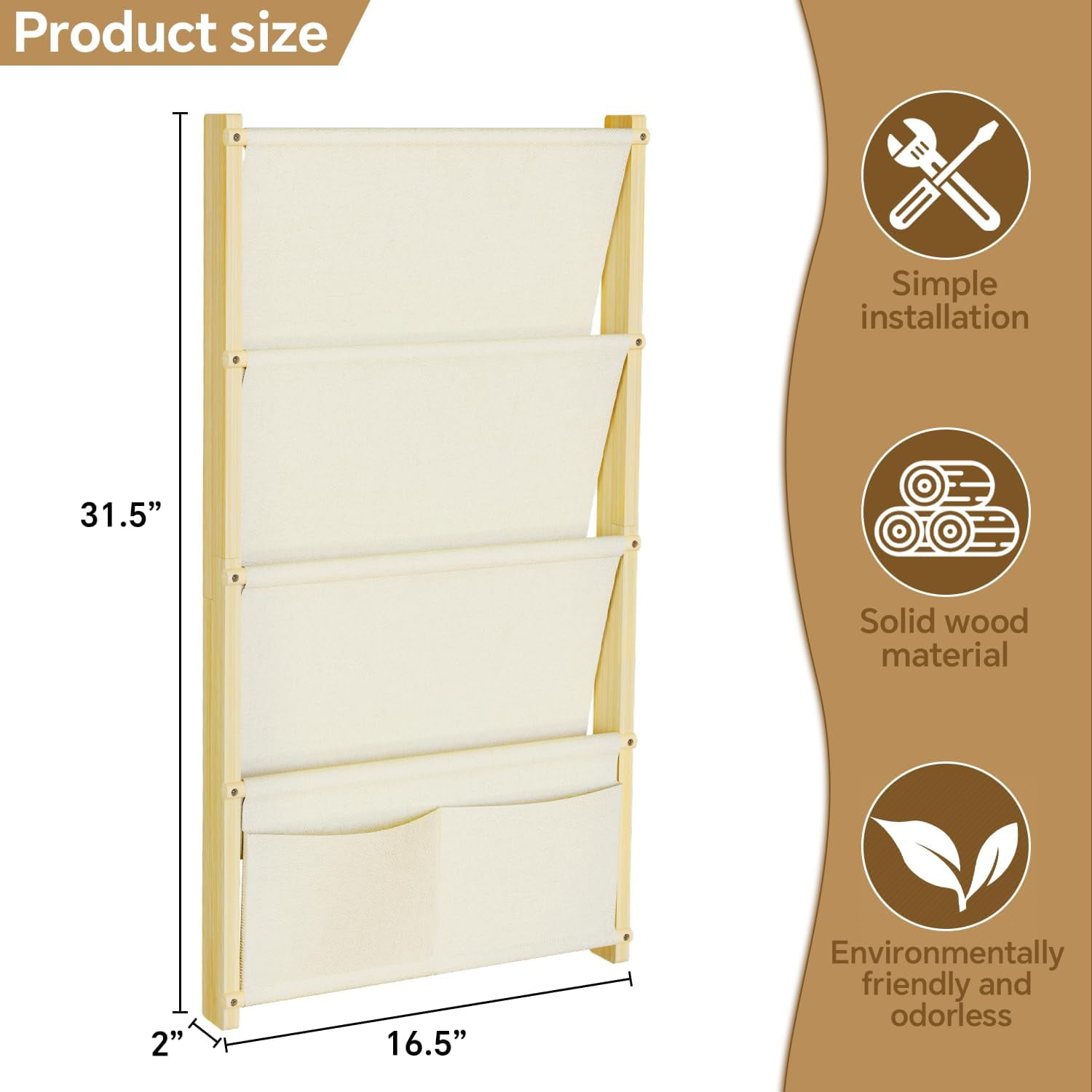 Wood 4-Tier Wall Mounted Bookshelf – Floating shelves Book Shelf For Bedrooms,Hanging Bookcase Organizer For Books, Small Bookshelf