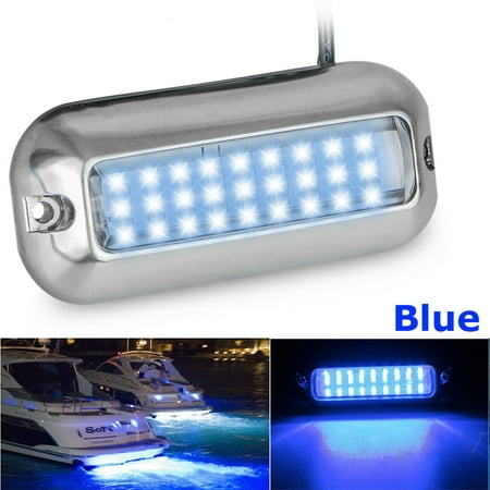 EEEkit 27 LEDs Blue Stainless Steel Underwater Pontoon Marine Boat Transom Lights, Marine Boat LED Navigation Lights for Boat, IP68 Waterproof & Blue