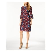 CALVIN KLEIN Womens Printed Bell Sleeve Sheath Dress 6 Petites