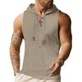 thumbnail image 2 of Yiaimeir Men's Sleeveless Hoodie With Lace-Up Design Lightweight Cotton Blend Casual Gym Workout Pullover For Summer Comfort,Size S-3XL, 2 of 3