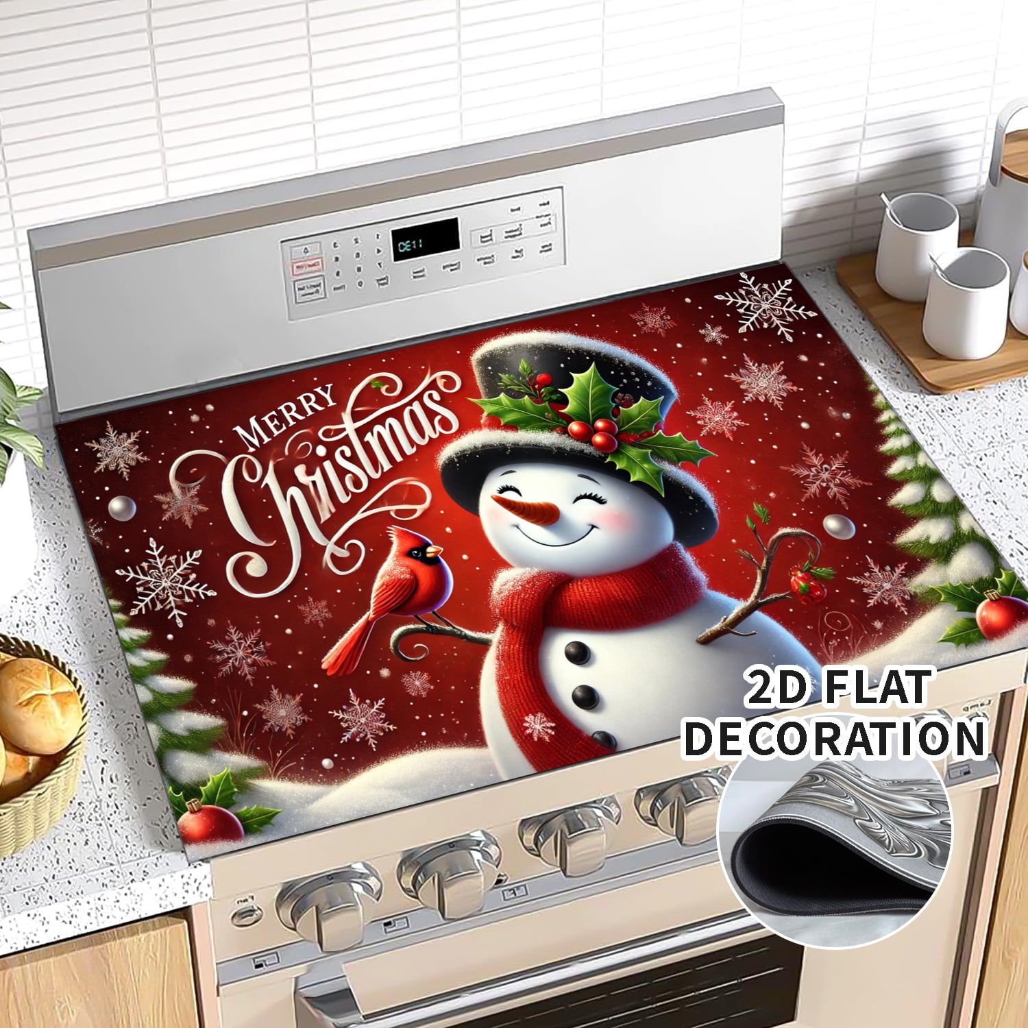 Christmas Snowmen Stove Cover Let It Snow Winter Stove Top Cover for Kitchen Decor Red Electric Stove Pad Xmas Party Non-Stick Gas Burners Covers Washable 28x20 inch, 1Pc