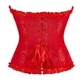 thumbnail image 2 of Corset Belt for Women Vintage Ruffles Halloween Boned Bustier Bodysuit with Front Tie Lace Up 1920S Retro Overbust Push Up Corset Shapewear Red S, 2 of 7