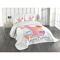 thumbnail image 3 of Ambesonne Birthday Quilted Bedspread Set 3 Pcs, Cartoon Girl Party, King Size, Pale Pink Hot Pink, 3 of 5