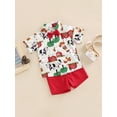 thumbnail image 3 of BemeyourBBs Toddler Baby Boys Farm Circus Gentleman Outfits Infant Baby Boys Summer Clothes Cute Cartoon Animal Print Short Sleeve Button Down Shirts with Bowtie Pockets Shorts Set, 3 of 9