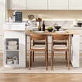 thumbnail image 3 of Extendable Dining Table with Folding Tabletop, Bar Table with Drawers and Power Outlet, Kitchen Island with Wheels and Hooks, Sideboard for Kitchen and Dining Room(Creamy White+Natural), 3 of 9