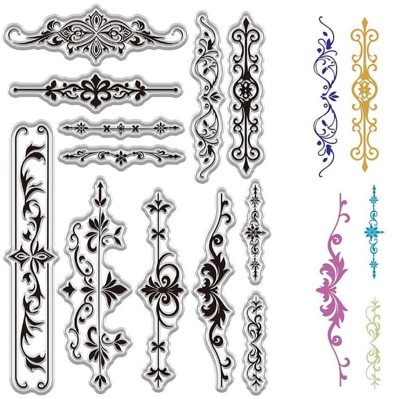 Decorative Border Clear Rubber Stamps Reusable Retro Line Edge Vintage Transparent Silicone Stamp Seals