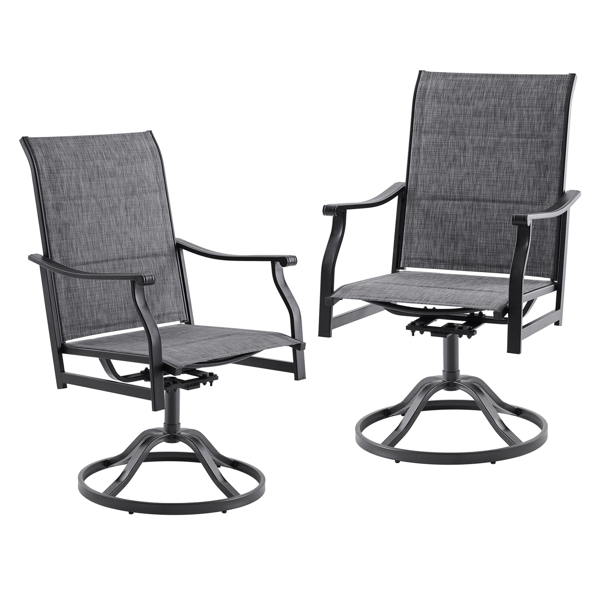 MAYEERTY 2-Piece Outdoor Swivel Dining Chairs with Padded Textilene Fabric for Backyard & Patio, Gray