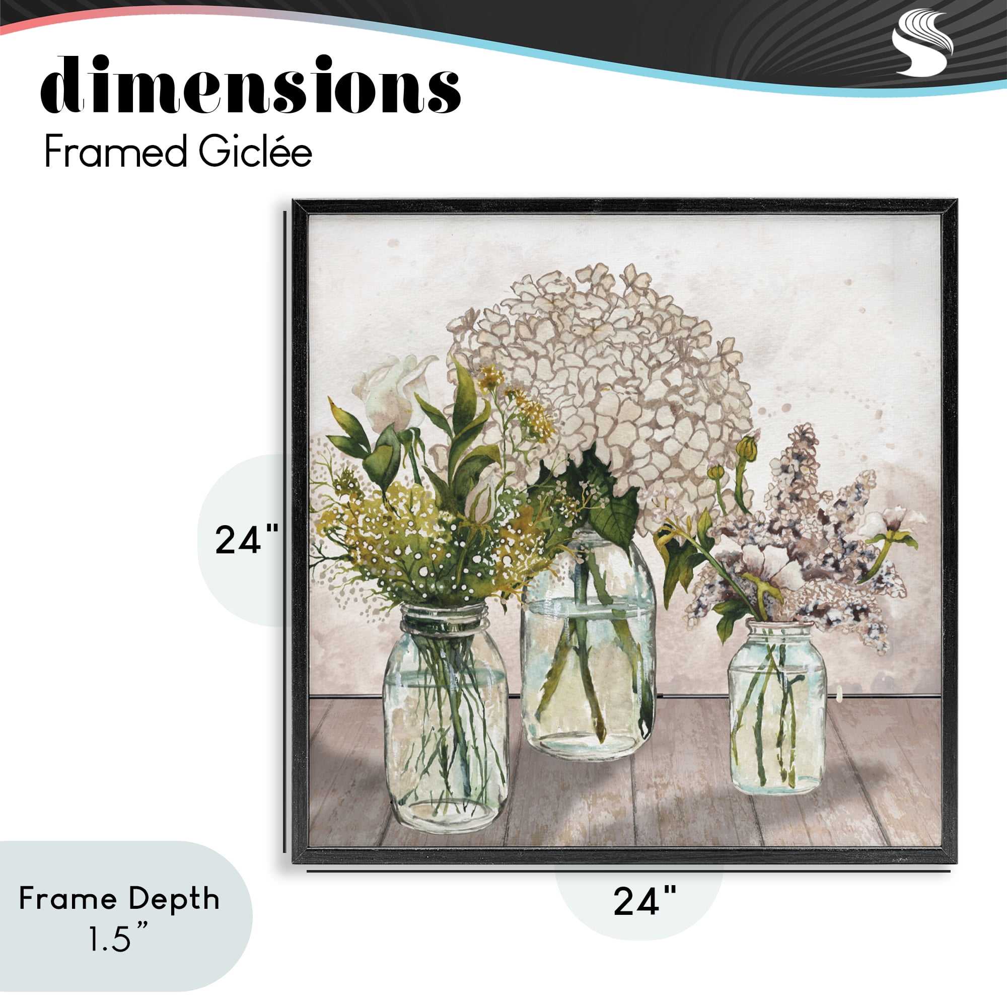 Stupell Industries Jars Of Wildflowers Black Framed Giclee Art, design by Elizabeth Medley