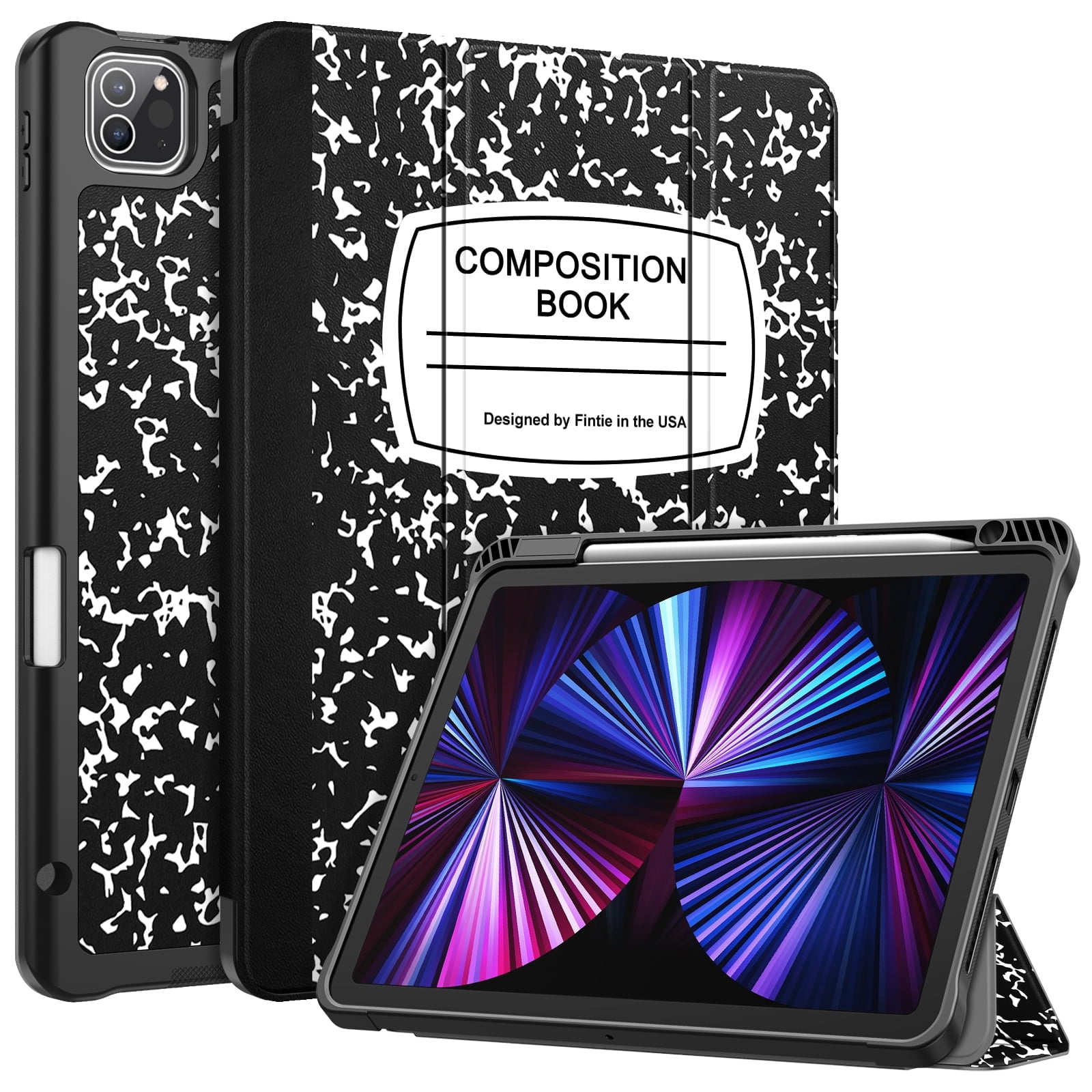 Fintie SlimShell Case for 11 Inch iPad Pro 4th 2022 / 3rd / 2nd / 1st Generation with Pencil Holder- Soft TPU Protective Stand Back Cover with Auto Wake/Sleep, Composition Book