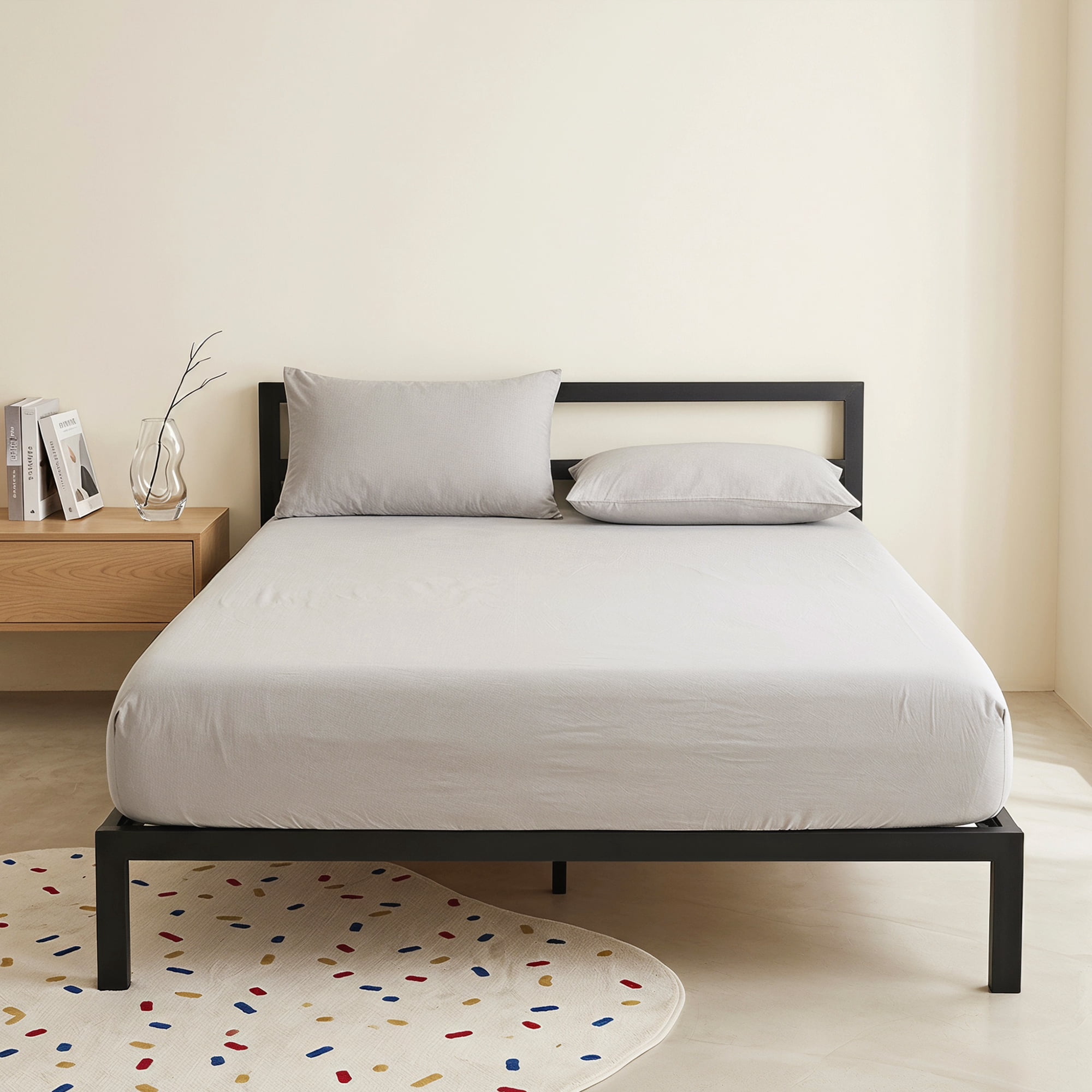 Unique Bargains Fitted Cotton Bed Sheets Breathable for All Seasons 39.0"x74.8" Grey