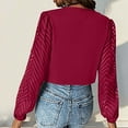 thumbnail image 2 of Bodysuit Tops for Women Long Sleeve Solid Color Deep V Neck Lace Sheer Mesh Going Out Tops Wine L, 2 of 4