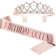thumbnail image 1 of Banda de reina de cumpleaños y tiara de diamantes de imitación, regalos de cumpleaños de oro rosa, banda de cumpleaños con purpurina, recuerdos de fiesta de cumpleaños, 1 of 3