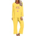 thumbnail image 2 of Puntoco Mujer Otoño Moda Cáncer De Mama Impreso Cuello Redondo Manga Larga + Pantalones Traje Amarillo Xxl, 2 of 4