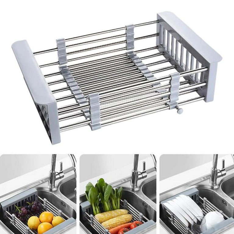 Over The Sink Dish Drying Rack Adjustable (32.6-37), 2 Tier Large  Capacity Stainless Steel Expandable Dish Drainer for Kitchen Organizer  Storage