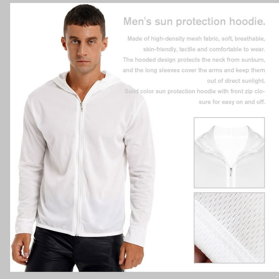 Raenseen Men's Hiking Shirts UPF 50 UV Sun Protection Long Sleeve Zipper Hoodie Jacket Outdoor White XXL
