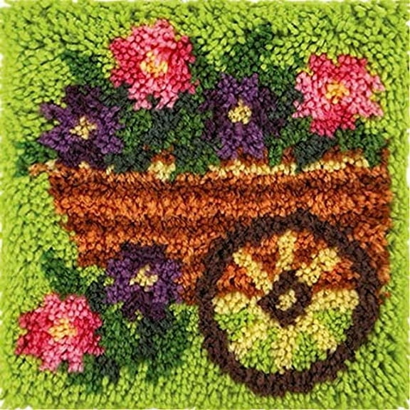 Flower Trailer Latch Hook Rug Kits for Adults and Kids Beginner Needle Crochet Yarn Kits Embroidery Carpet Hook and Latch Kit Cushion Christmas Home Decoration 30x30cm