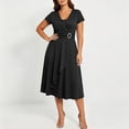 thumbnail image 5 of YuXingFu Spring Dresses for Women Maxi V-Neck Plus Size Womens Dress Short Sleeve Solid Color Long Casual Summer Black S, 5 of 7