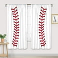 thumbnail image 2 of Boys Baseball Curtains Rod Pocket 42W x 63L Inch Sports Red Baseball Wall Decor for Kids Men Baseball Texture Teen Nursery Cool Art Printed Bedroom Living Room Window Drapes Fabric 2 Panels, 2 of 4