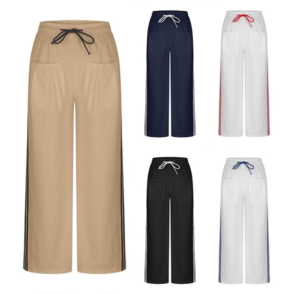 Lovzfmll Women's Jogger Pants, Drawstring Elastic Waist with Side Stripe & Pockets, Casual Straight Ankle Length Joggers Khaki, S