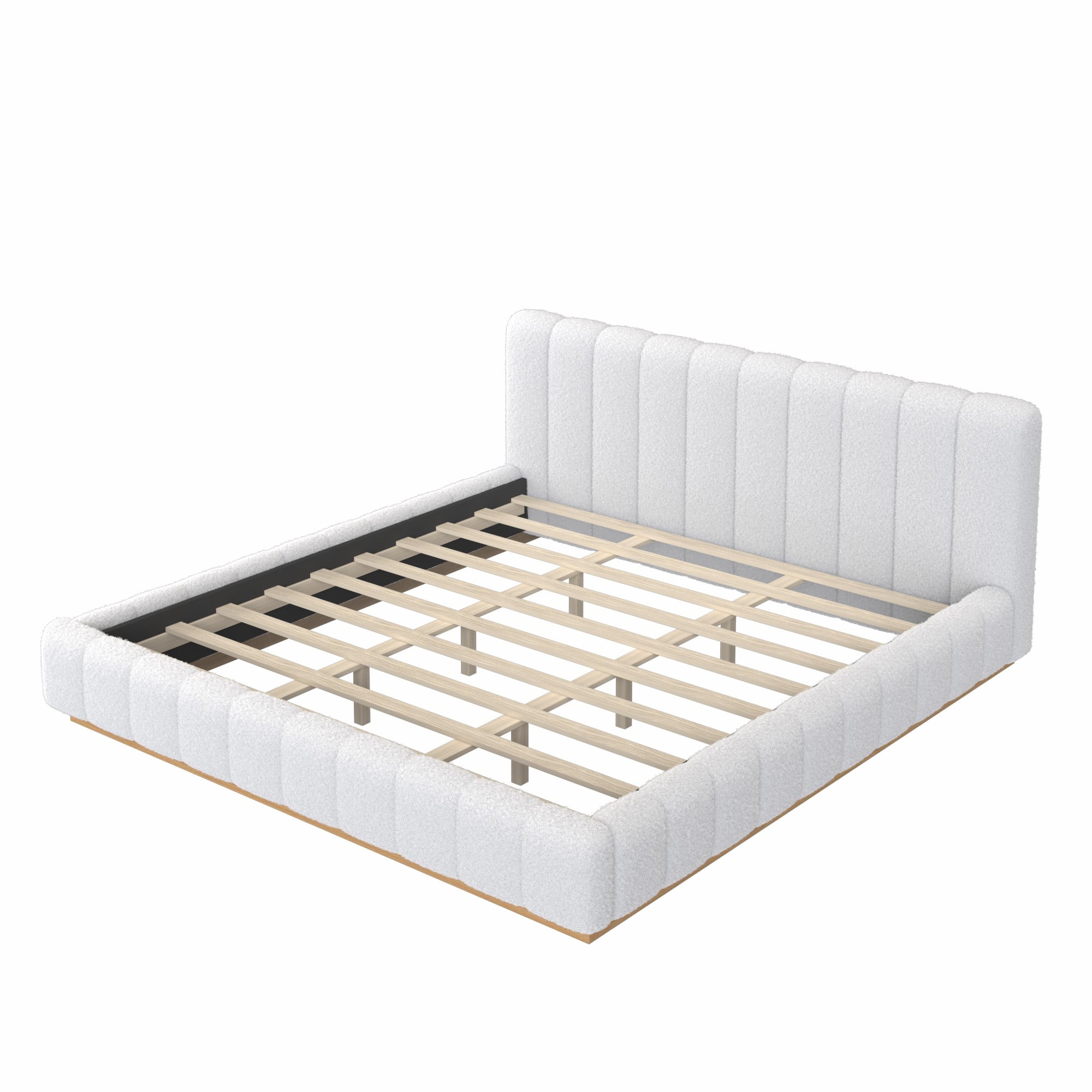 Euroco Boucle Upholstered King Size Platform Bed, White
