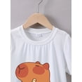 thumbnail image 2 of [1pc Cartoon Capybara Print T-Shirt] 1pc Girls' Summer Short Sleeve T-Shirt with Cartoon Capybara Print, Casual Round Neck Cotton Knit Top, Stretchy Regular Fit - Breathable Fabric for Kids, 2 of 5