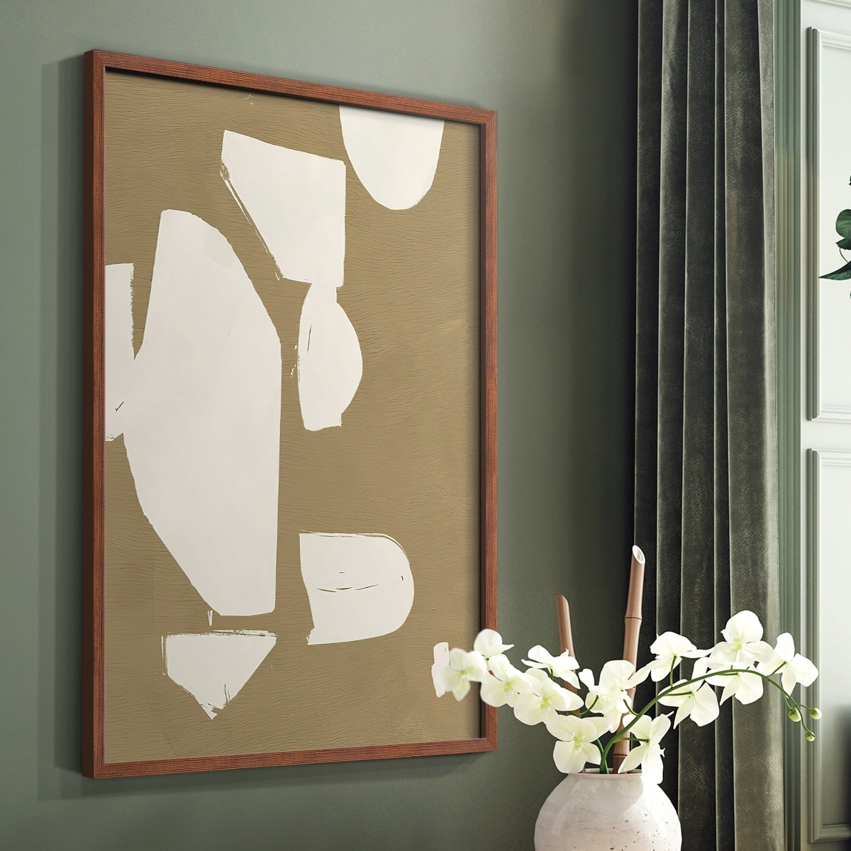 Chunky Abstract II Framed Print in Brown Solid Wood Framed Print No Nail Hanging