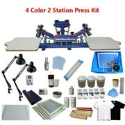 INTBUYING 4 Color 2 Station Screen Printing Kit Press T-Shirt Printing Kit Silk Screen Printing Bundle Machine