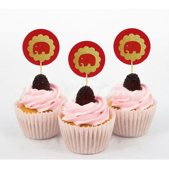Darling Souvenir, Elephant Cupcake Toppers, Birthday/ Baby Shower Party Dessert Decorations - Pack Of 20
