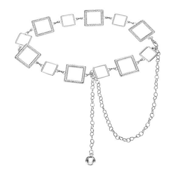 Western Metal Concho Chain Belt, Chain Waist Belts for Women Dresses Jeans Country Concert Outfit, Silver Hollow Square