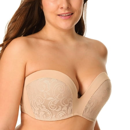 

Delimira Women s Plus Size Strapless Bra Push Up Lace Underwire Support Bra