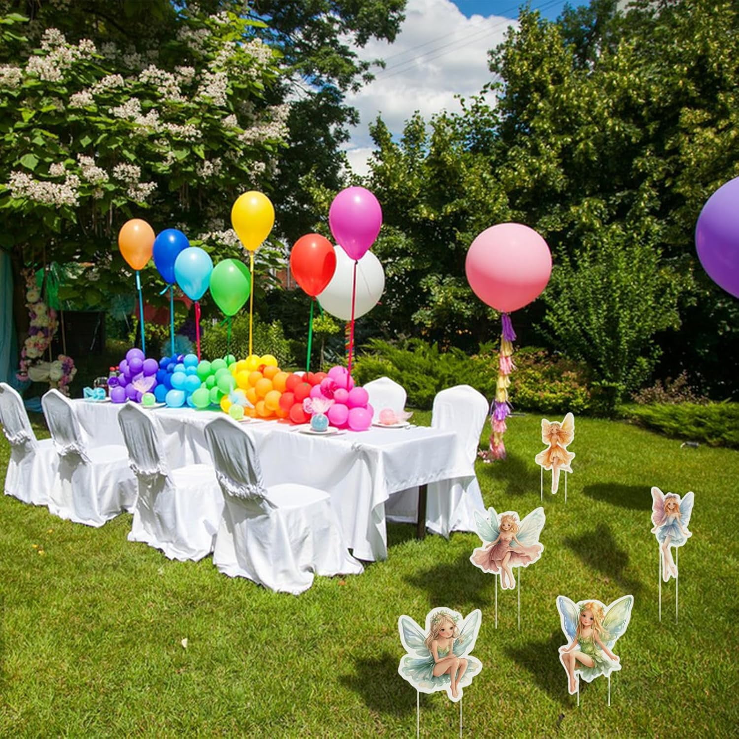 8PCS Fairy Yard Signs Plastic Garden Stakes Baby Shower Party Decoration Lawn Signs Butterfly Fairy Yard Stakes Outdoor Spring Fairy Decorations