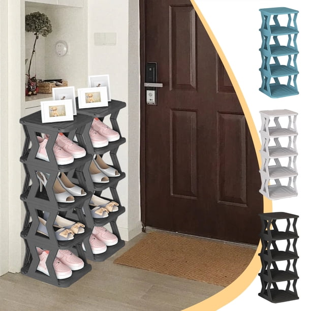 Zapatero de 5 pisos estante de almacenamiento estrecho | Organizador compacto de entrada Plástico resistente | Pequeño armario para zapatos en una grieta | Negro Azul Gris | Instalación fácil