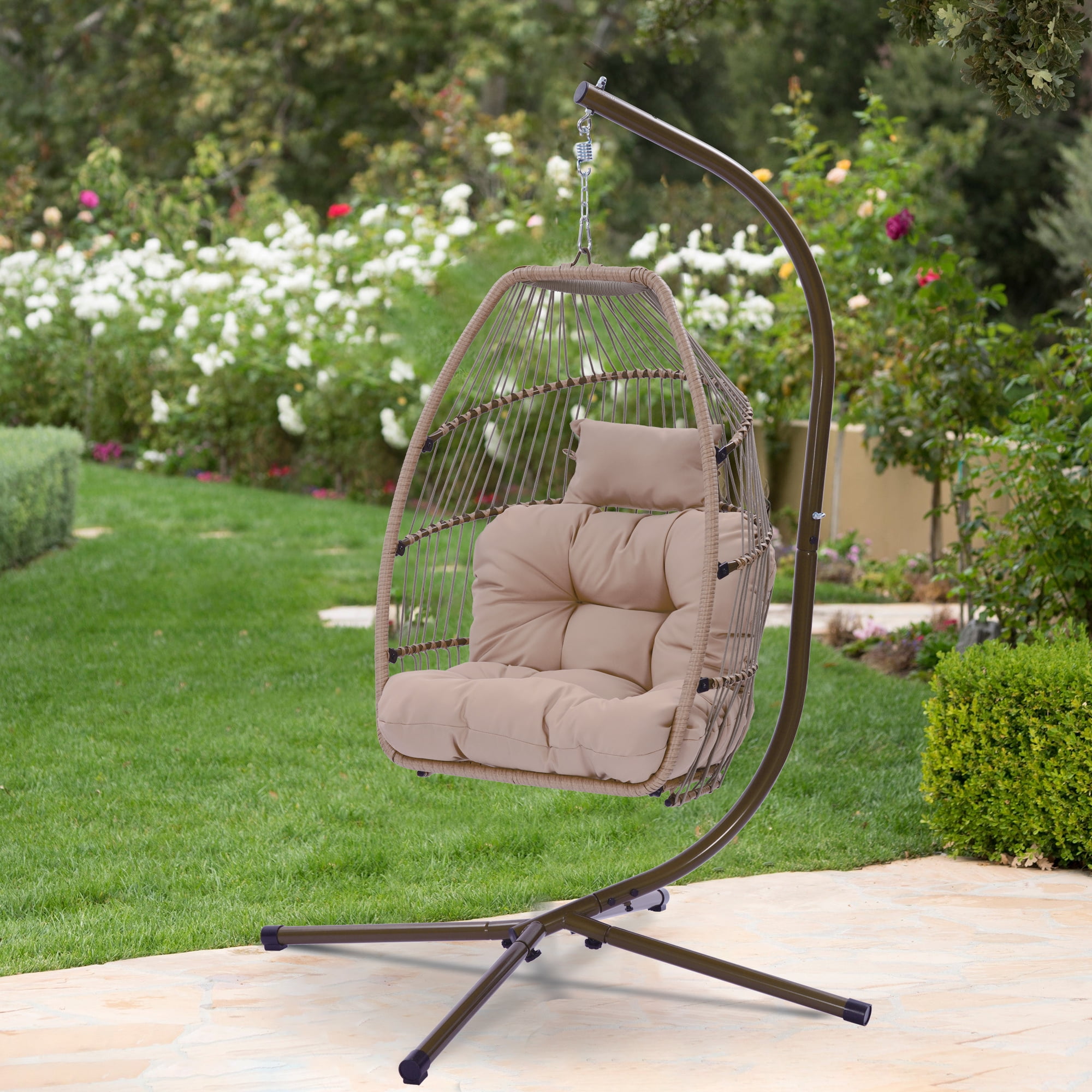Only Choice Wicker Hanging Egg Chair With Stand,Rattan Swing Hammock Egg Chair With Cushion and