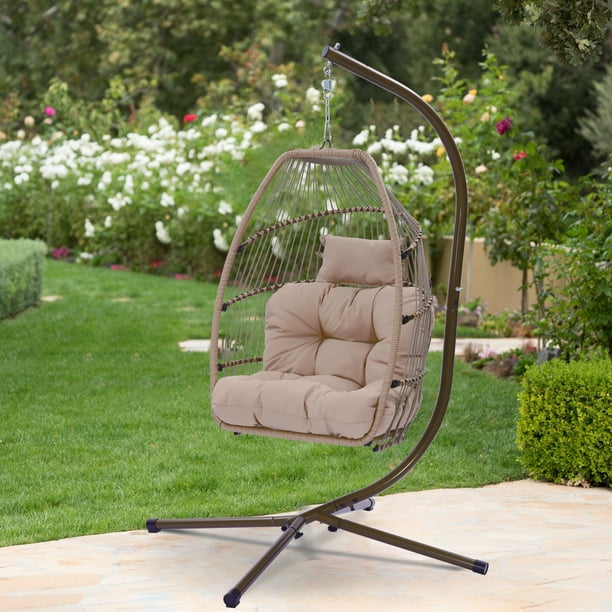 Only Choice Wicker Hanging Egg Chair With Stand,Rattan Swing Hammock
