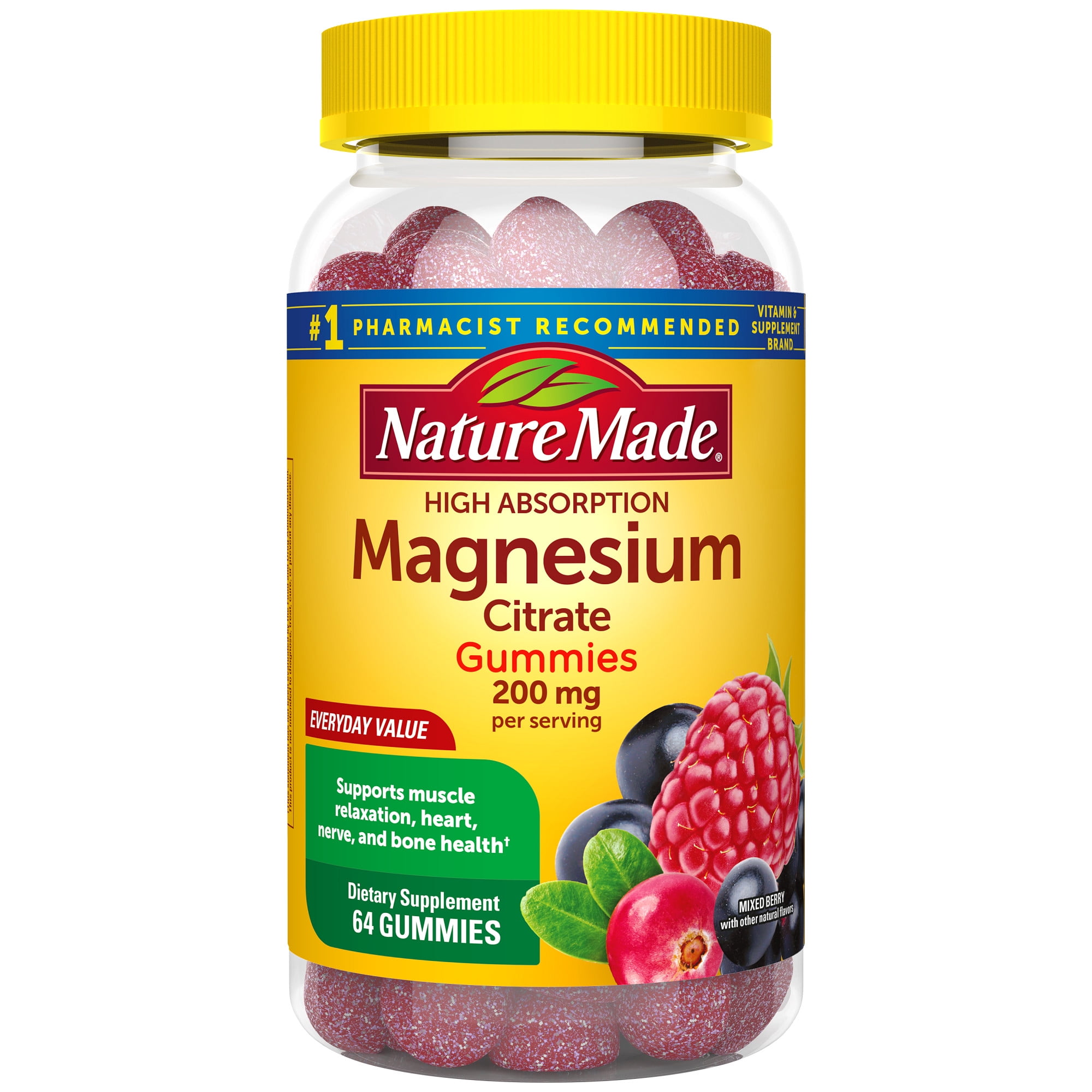 Nature Made High Absorption Magnesium Citrate 200mg Gummies Supplement 64 Count - Walmartcom