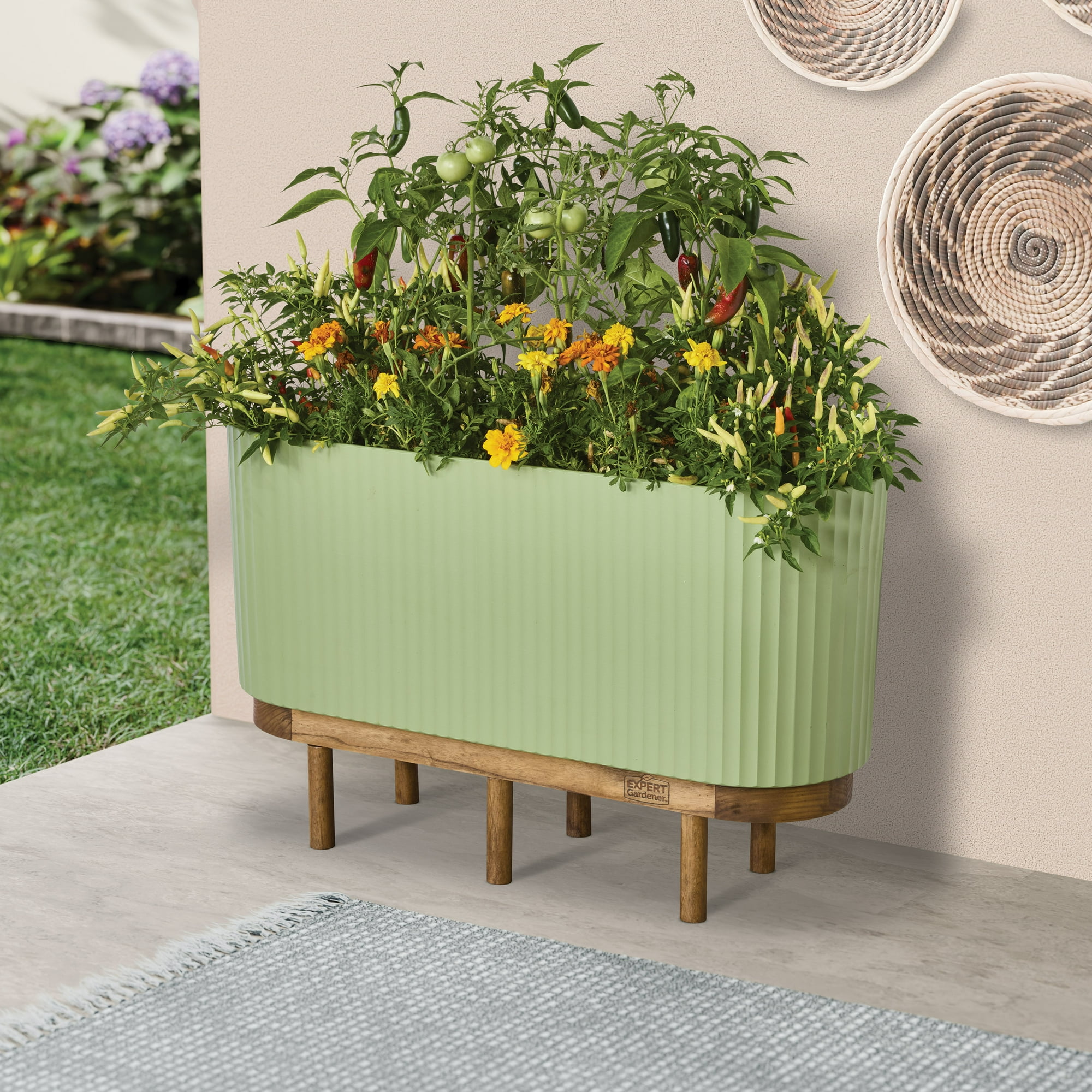 (2 pack) Expert Gardener Green Self-Watering Raised Garden Bed with Wood Stand for Outdoor Use