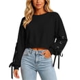 thumbnail image 4 of SSZMDLB Women Long Sleeve Eyelet Cropped Hem Pullover Sweater Tunic Top Cute Casual Winter Fall Fashion Trendy Dressy Solid Knit Basic Clothes for Work, Black S, 4 of 9