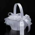 thumbnail image 2 of Wedding Flower Girl Baskets, White Satin Bowknot Rhinestones Flower Baskets Collection Flower Girl Baskets for Weddings(Rhinestones Bow), 2 of 7