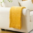 Battilo Mustard Throw Blanket Chenille Knit Throws for Couch Bed, Super