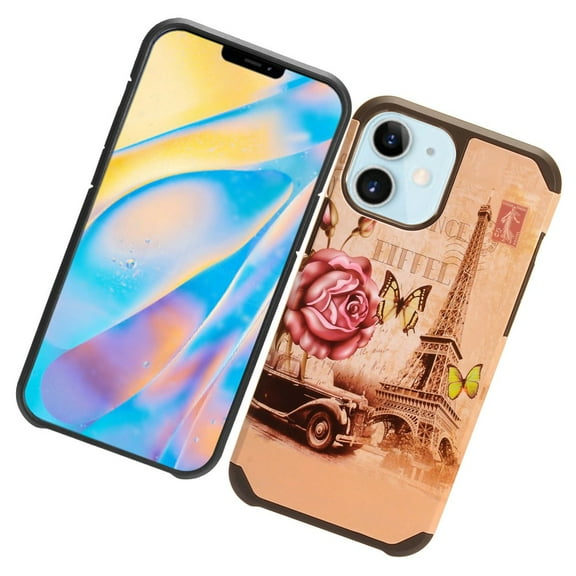 Apple iPhone 12 Mini /5.4" Protective Tuff Hybrid Drop Protection Shockproof Armor Dual Layer Frame Heavy Duty Rubber Rugged TPU Hard Eiffel Tower Phone Cover forApple iPhone 12 Mini