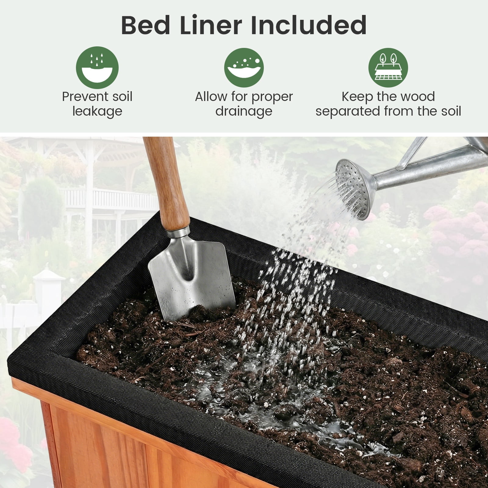 Gymax Wood Raised Garden Bed w/Drainage Holes & Liner for Flowers Vegetables Herbs