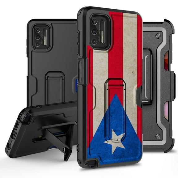ANJ  Rugged Hybrid Shockproof Case w/Kickstand   Holster Clip Card Slot Cover for Motorola Moto G Stylus (2021 Release) - Puerto Rican Flag