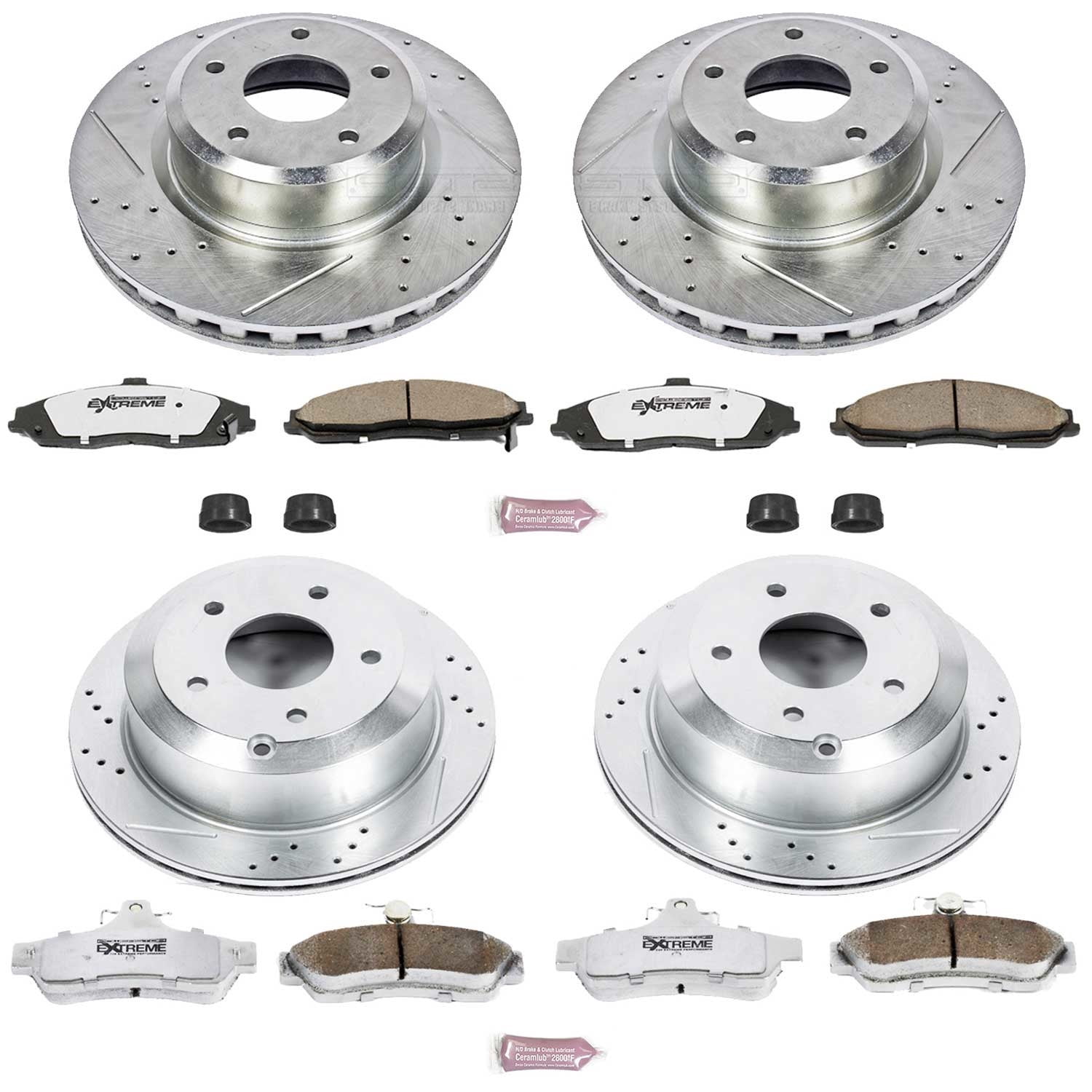 PowerStop Front and Rear Z26 Street Warrior Carbon-Fiber Ceramic Brake Pad and Drilled and Slotted Rotor Kit Fits: PONTIAC Select Models K2893-26