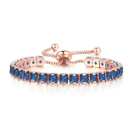 14K Rose Gold 7 Cttw Created Blue Sapphire Princess/Square Adjustable Bracelet Plated by Paris Jewelry