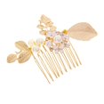 thumbnail image 2 of Abbracc Bridal Wedding Pearl Rhinestone Flower Floral Hair Comb Gold, 2 of 6